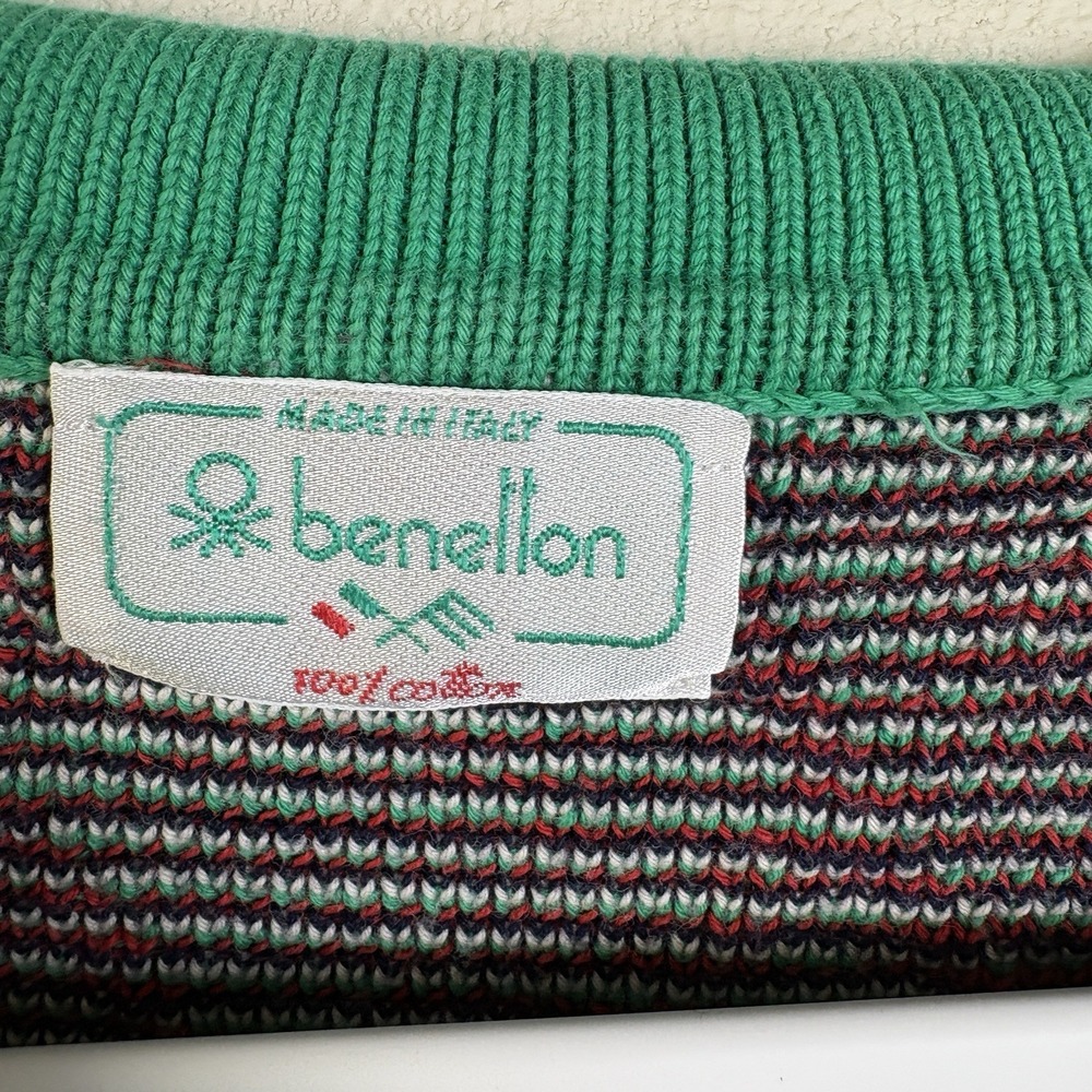 Benetton Vintage Women's Argyle Sweater Preppy Tennis Prep Old Money 100% Cotton - Picture 2 of 9